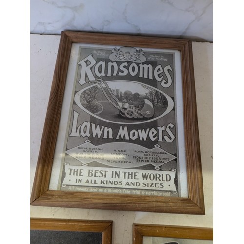 412 - 3 framed Ransomes advertisements