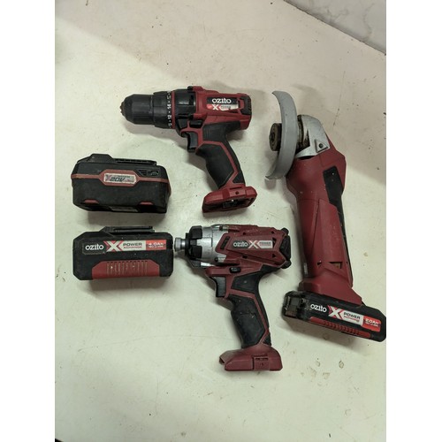 622 - a selection of ozito Cordless tools including angle grinder and impact driver with 3 batteries