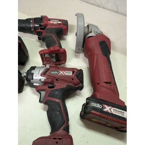 622 - a selection of ozito Cordless tools including angle grinder and impact driver with 3 batteries