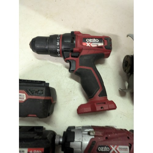 622 - a selection of ozito Cordless tools including angle grinder and impact driver with 3 batteries