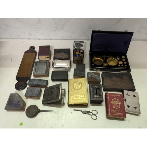 196 - a selection of trinkets including stamps and waddingtons lexicon card game