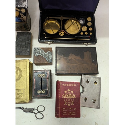 196 - a selection of trinkets including stamps and waddingtons lexicon card game