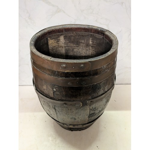 180 - antique Oak barrel with brass straps