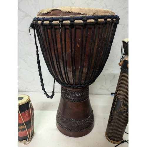 187 - African djembe drum with 2 smaller drums