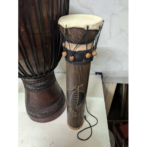 187 - African djembe drum with 2 smaller drums