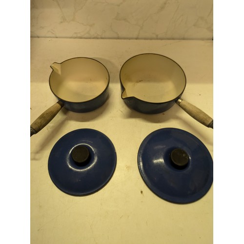 404 - 2 le creuset blue saucepans size 18 and 20