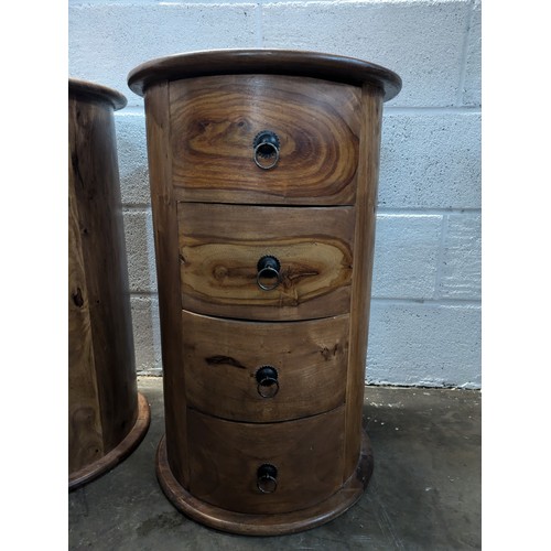 170 - A Pair of Stylish Round Wood 4 Drawer Bedside Tables - approx 44x44x70cm