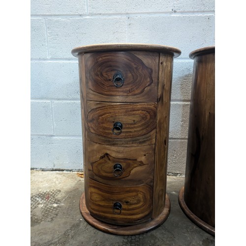 170 - A Pair of Stylish Round Wood 4 Drawer Bedside Tables - approx 44x44x70cm