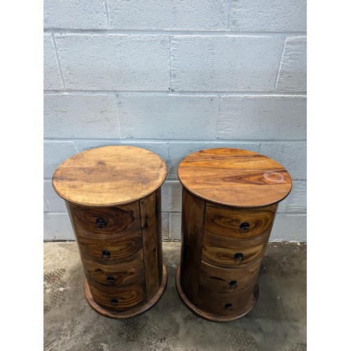 170 - A Pair of Stylish Round Wood 4 Drawer Bedside Tables - approx 44x44x70cm