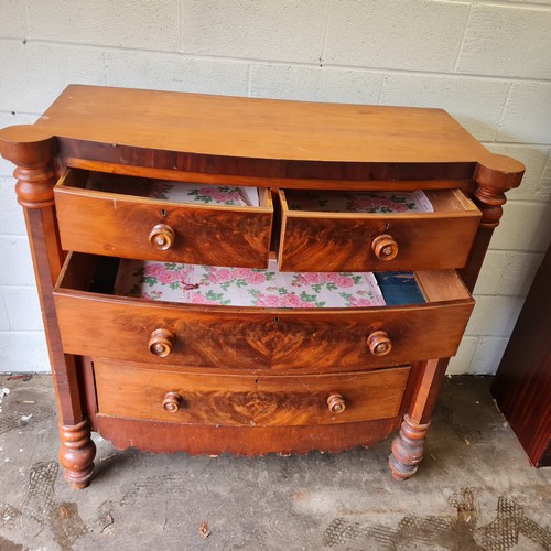 133 - a large antique flame mahogany graduated chest of drawers with carved columns approx 130cmx130cmx53c... 