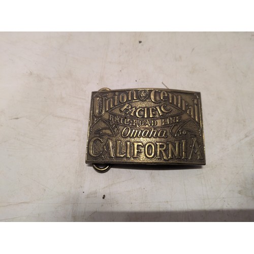 520 - a Tiffany studio union & Central Pacific rail road brass belt buckle