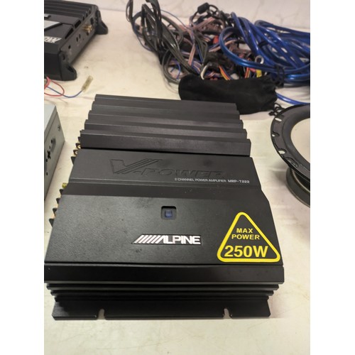 296 - alpine car audio system including v power mrp-t222 250w amplifier, mrp- 250w amp and ida -x001 head ... 