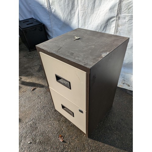 120 - a small brown metal 2 drawer filing cabinet