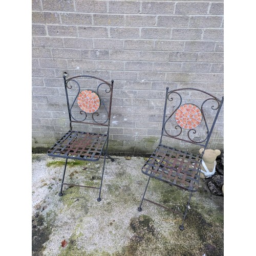 62 - a pair of folding metal garden chairs ( one needs repair)