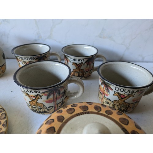 415 - A Set Of Dedza African Themed Crockery Including Teapot, Cups, Saucers, Jug And Sugar Bowl