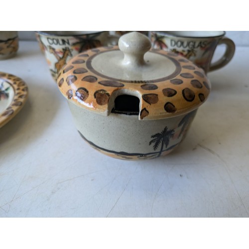 415 - A Set Of Dedza African Themed Crockery Including Teapot, Cups, Saucers, Jug And Sugar Bowl