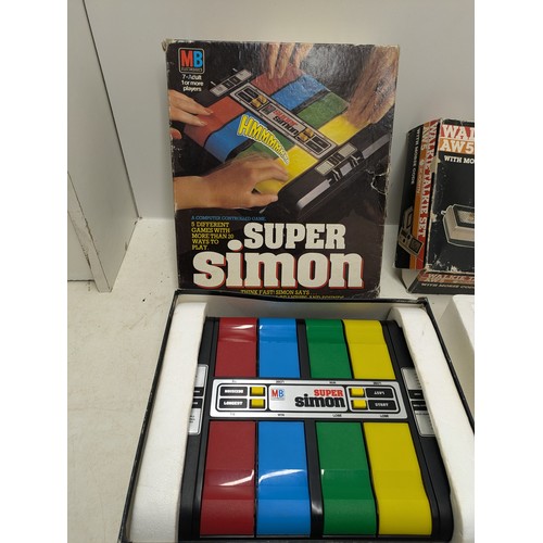 244 - A Vintage Mb Electronics Super Simon In Original Box And A Set Of Academy Aw5 Walkie Talkies