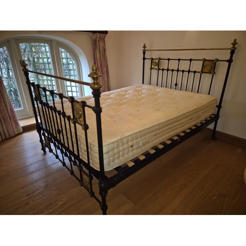 141 - A Vintage Cast Iron Double Bed With Brass Accents