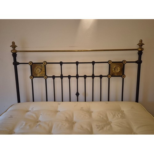 141 - A Vintage Cast Iron Double Bed With Brass Accents