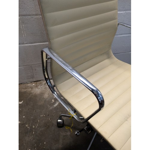 114 - Retro Cream Office Chair With Chrome Arm Rests