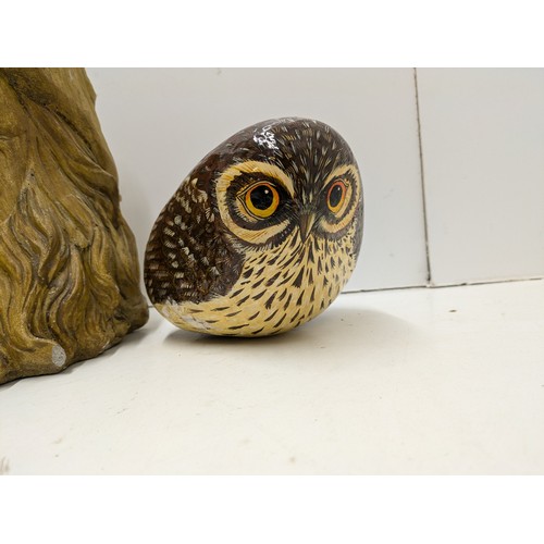 534 - A Green Man Stone Plant Pot And A Panted Stone Owl