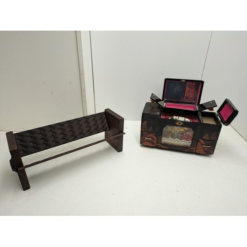 545 - An Oriental Musical Jewellery Box With Mother Of Pearl Inlay, And A Vintage 4 Piece Wood Book Stand