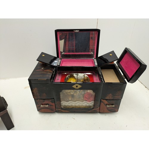 545 - An Oriental Musical Jewellery Box With Mother Of Pearl Inlay, And A Vintage 4 Piece Wood Book Stand