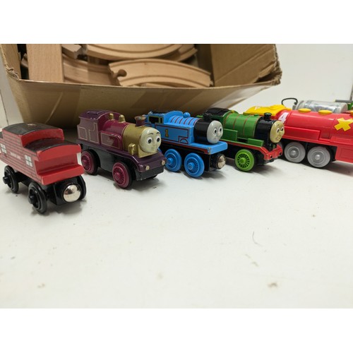 528 - A Selection Of Trains Including Thomas The Tank Engine, And Wood Track