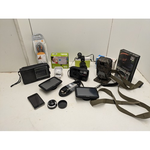 332 - A selection of various electronics including Tom tom, iPod and trail camera