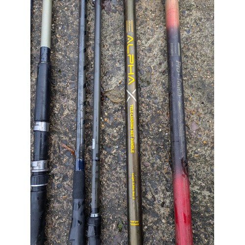 76 - A Selection Of Fishing Rods And Nets including Shimano, hyper loop , telescopic handles