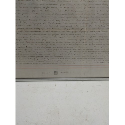 524 - An Antique Framed Mortgage Agreement By Charles Newton