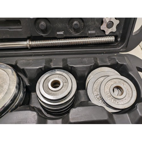 596 - 50kg chrome barbell and dumbbell set in case