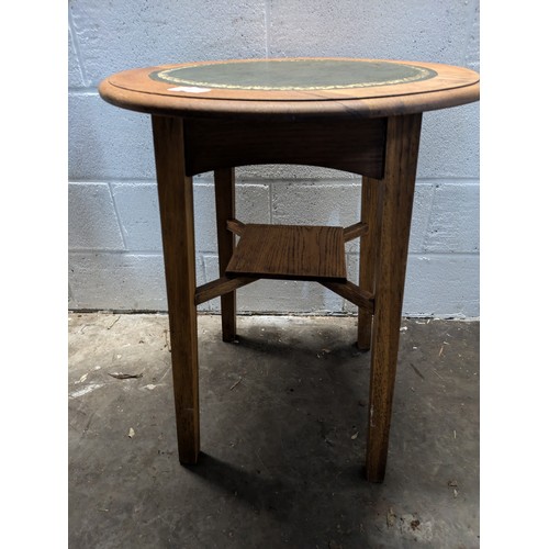 598 - Circular pine table with leather top