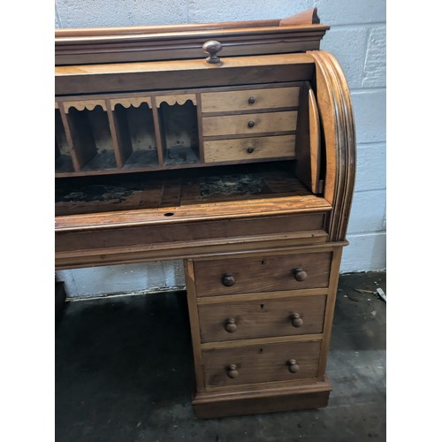 115 - A Large Vintage 3 Piece Roll Top Bureau Writing Desk