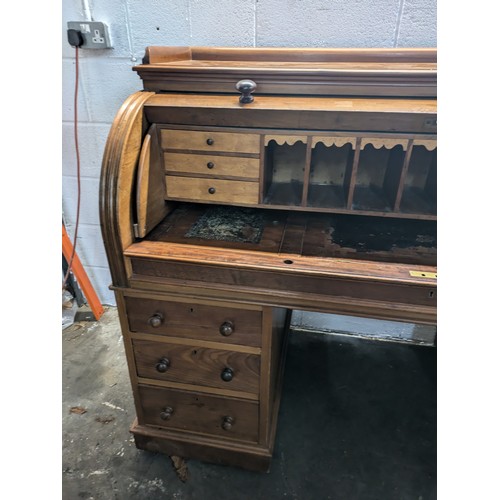 115 - A Large Vintage 3 Piece Roll Top Bureau Writing Desk