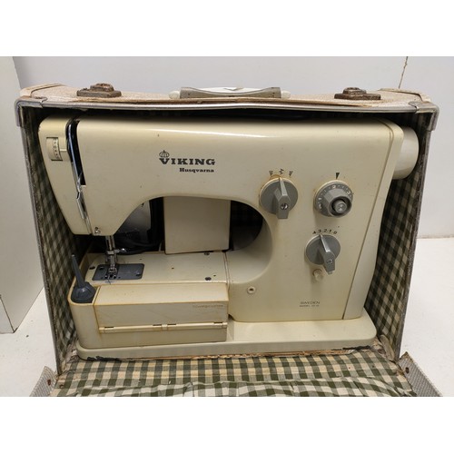 678 - A Vintage Husqvarna Viking 1010 Sewing Machine - Working With Pedal, Case And Extension Plate