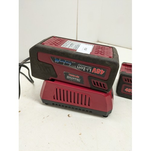 674 - A Selection of 2 Mountfield 48 Volt Batteries and Charger