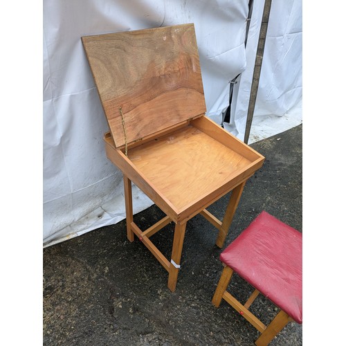 213 - A 1970s school desk with stool