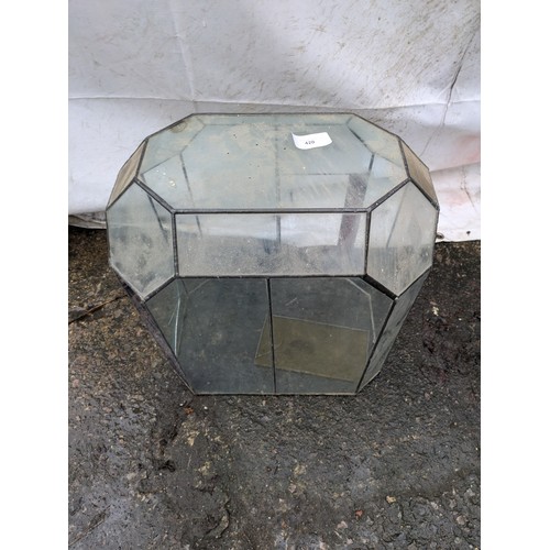 420 - An Antique Lead Framed Glass Terranium