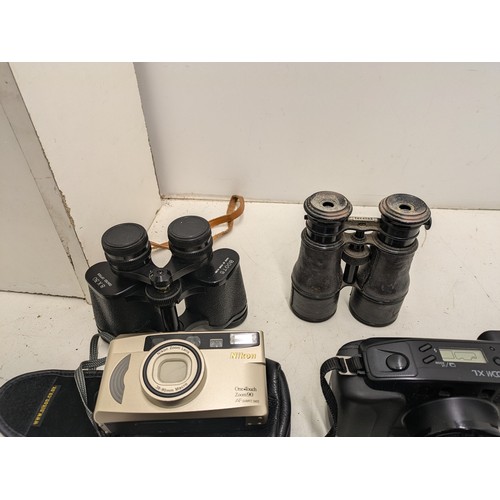 1058 - A Selection Of Retro Digital Cameras, and 2 pairs of Binoculars