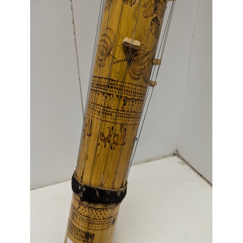 454 - Rare 41 Inch 16 String Bamboo Valiha Tube Zither From Madagascar