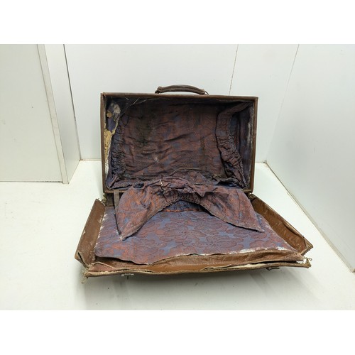 402 - A Vintage Leather Bound Suitcase With Brass Latches - Inscribed MBC