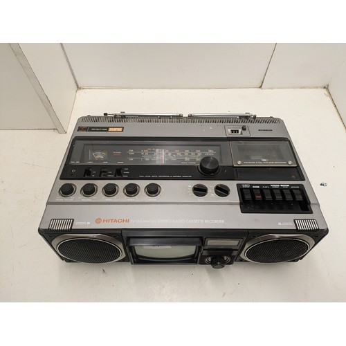 672 - Vintage Hitachi K62L Portable Television, Cassette Player Radio