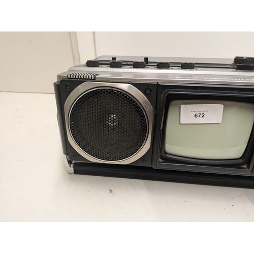 672 - Vintage Hitachi K62L Portable Television, Cassette Player Radio