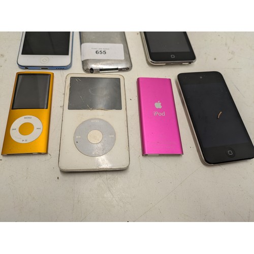 655 - A Selection of 7 Apple iPod's including A1574, A1285, A1199 and A1367