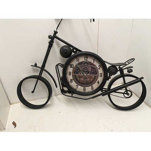 695 - A Metal Motorcycle Shaped Clock - Working