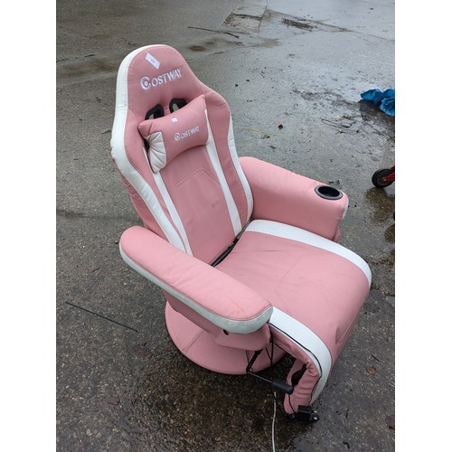 219 - A Pink Costway Reclining and Massaging Gaming Chair