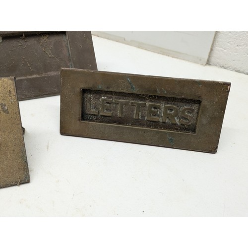 409 - A Selection of 3 Vintage Brass Letterboxes