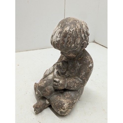 418 - A Moro Muslin Sculpture Of A Boy With A Rabbit - Damaged