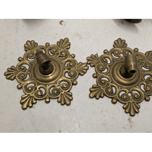 411 - A Pair Of Wall Mounted Brass Candlestick Holders